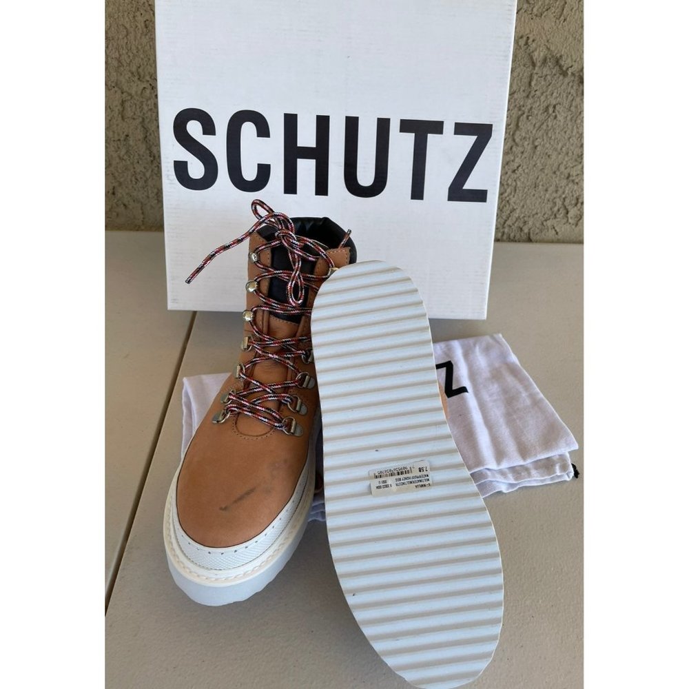 Nib Schutz Marlua Platform Lace Up Honey Beige Bo… - image 6